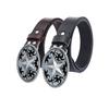 Pentagram Leather Men's Cowhide Belt Retro Smooth Buckle Wide Belt Decorative Belt