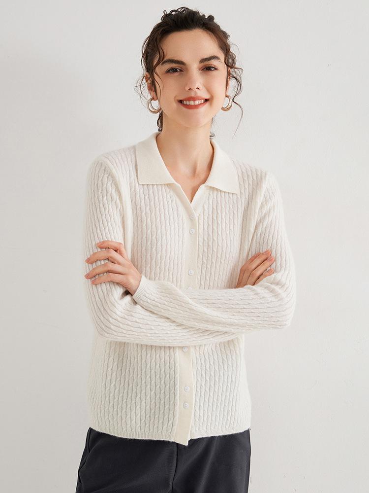 Women's Polo Neck Cashmere Sweater Cardigan - Autumn/Winter Fashionable, Versatile, Warm Knitwear.