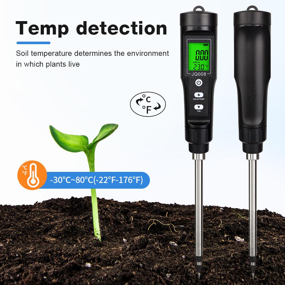JQ008 Digital Soil Meter EC Tester Plant Soil Conductivity Nutrient Analyzer for Flower Gardening Farming 0.00-10.00mS/cm