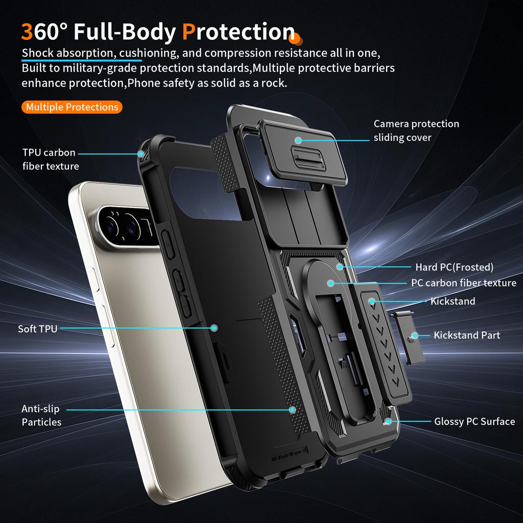 Sliding Camera Lens Cover Shockproof Kickstand Case For Google Pixel 9 10 Pro XL TPU Frame Hard Plastic Phone Cases Coque Fundas