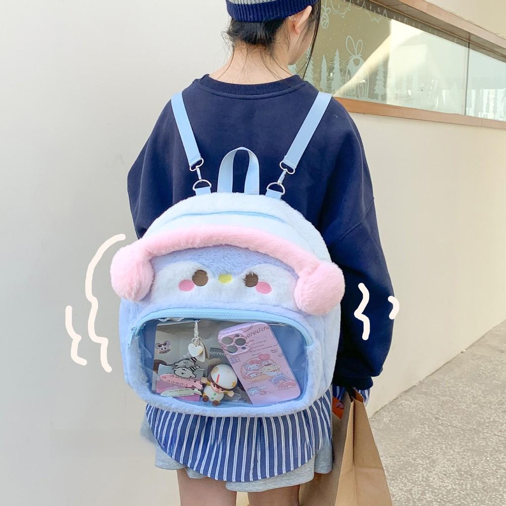 Plush Headphones Penguin Backpack Outdoor Large Capacity Itabag Transparent