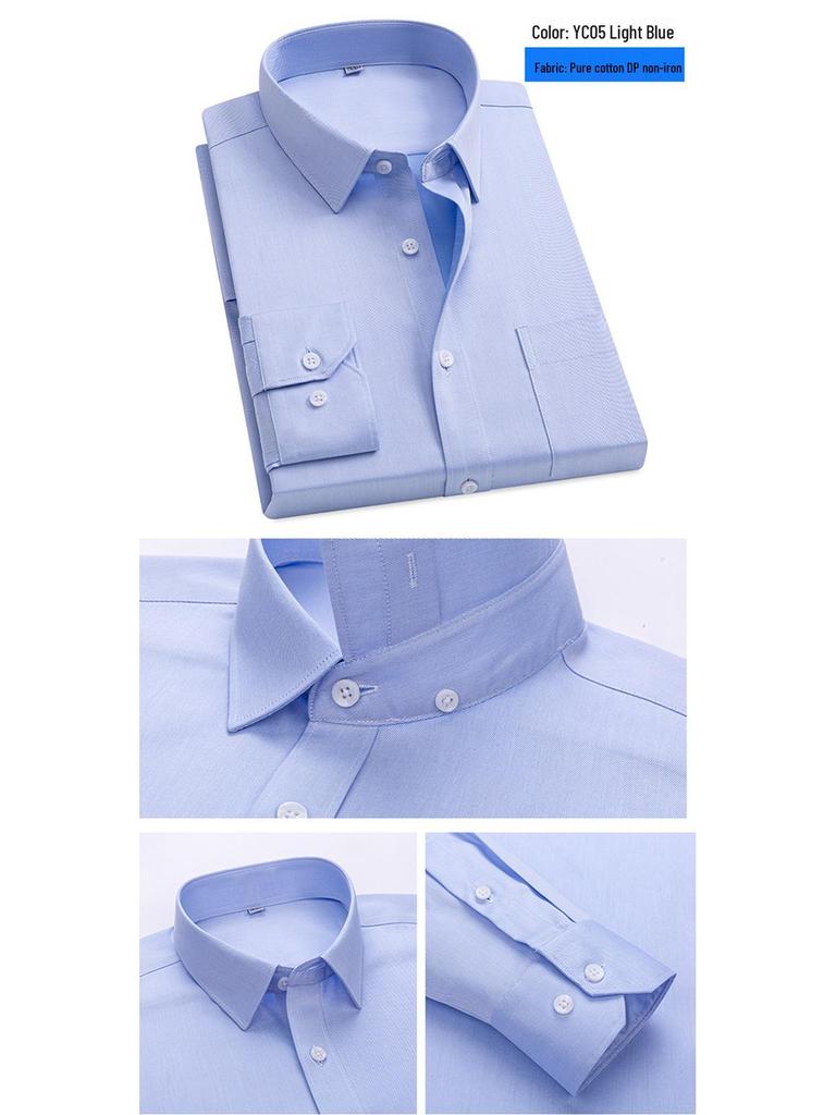 2026 Spring Men's Non-Iron Double-Ply Pure Cotton Long-Sleeve Formal Shirt