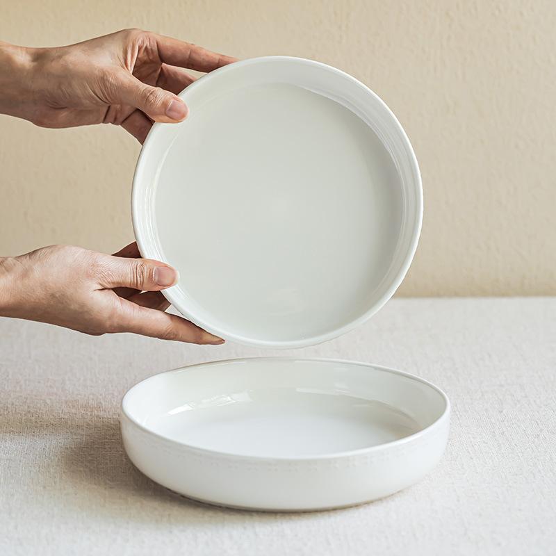 Minimalistischer Stil Einfarbige Keramik Große Schüssel Haushalts tägliches Geschirr Schüssel High-End Relief Nudelschüssel Runde Schüssel Salatschüssel