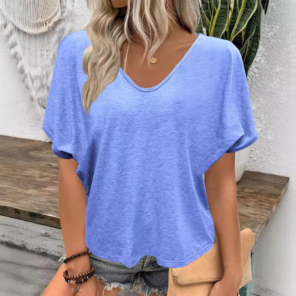 Casual Summer T Shirt With V Neck Short Sleeve Cotton Polyester Fabric For Comfortable Daily Wear