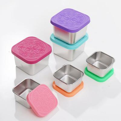Stainless Steel Sauce Cup with Silicone Lid  Leak-Proof Square Snack Container for Kids BPA-Free Stackable Lunch Box for School Picnic
