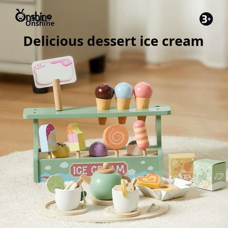 New Wooden Simulation Kitchen Toys Pretend Play Dessert Cake Tea Set Toddler Afternoon Tea Toys Kids Cognitive Social Toys Gifts