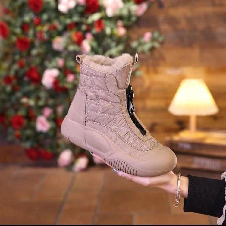 Thick-soled front zipper velvet warm snow boots women's winter new fashion casual comfortable warm women's boots