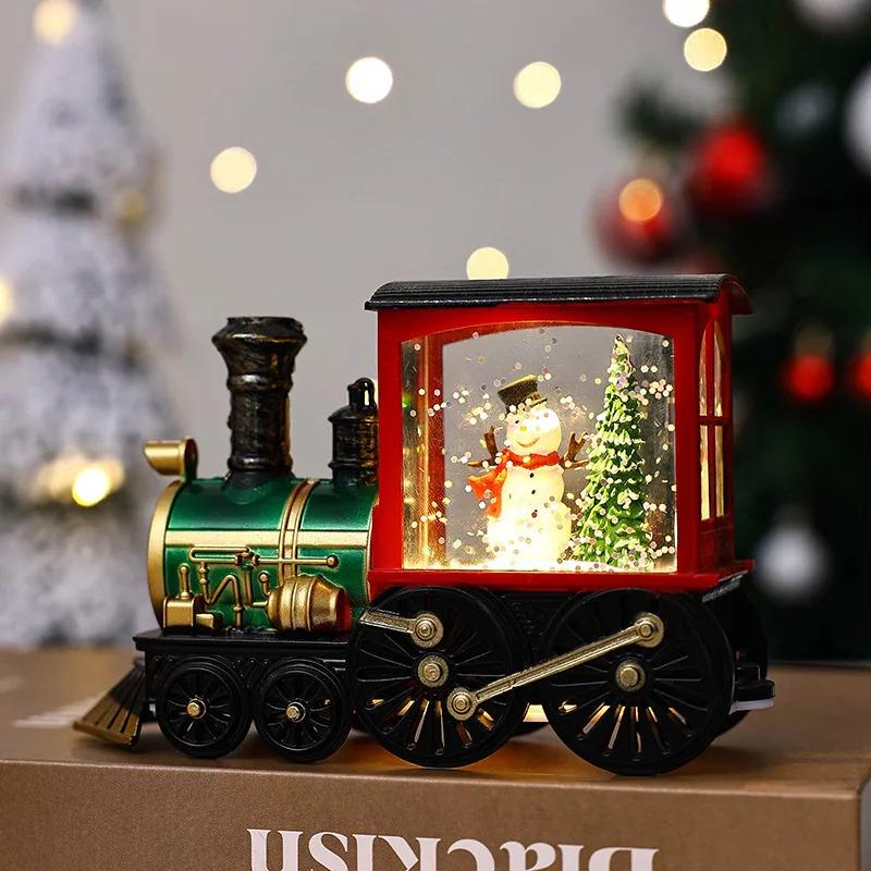 Christmas Luminous Train Ornament Santa Claus Snowman Sparkling Crystal Ball Desktop Lamp Decor Christmas Party Birthday Gifts