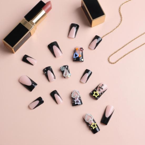 False Nails with Jelly Glue Heart Star Pattern Removable Artificial Nails Non-irritating Easy Apply Nail Art Stickers