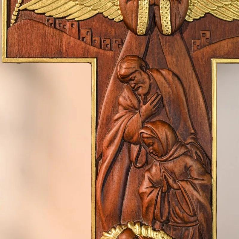Home Decoration Wooden Nativity Scene, Cross Tabletop Ornament, Christian Sculpture, Nativity Figurine, Religious Christmas Gift