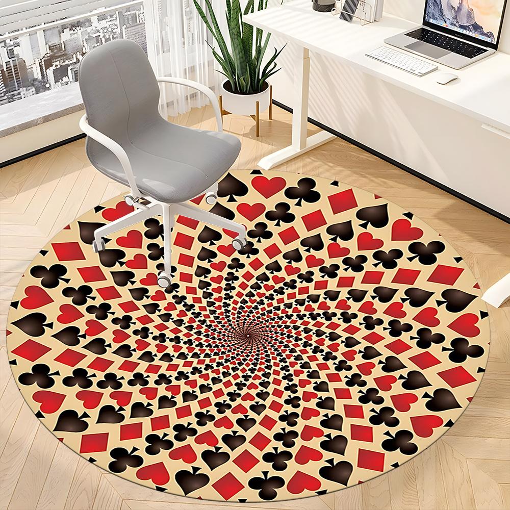 1pc Playing Cards Pattern Office Round Area Rug, Indoor Mat Suitable ForOffice, Under Office Chairs Bedroom Living Room Home Decor, Room Decot269