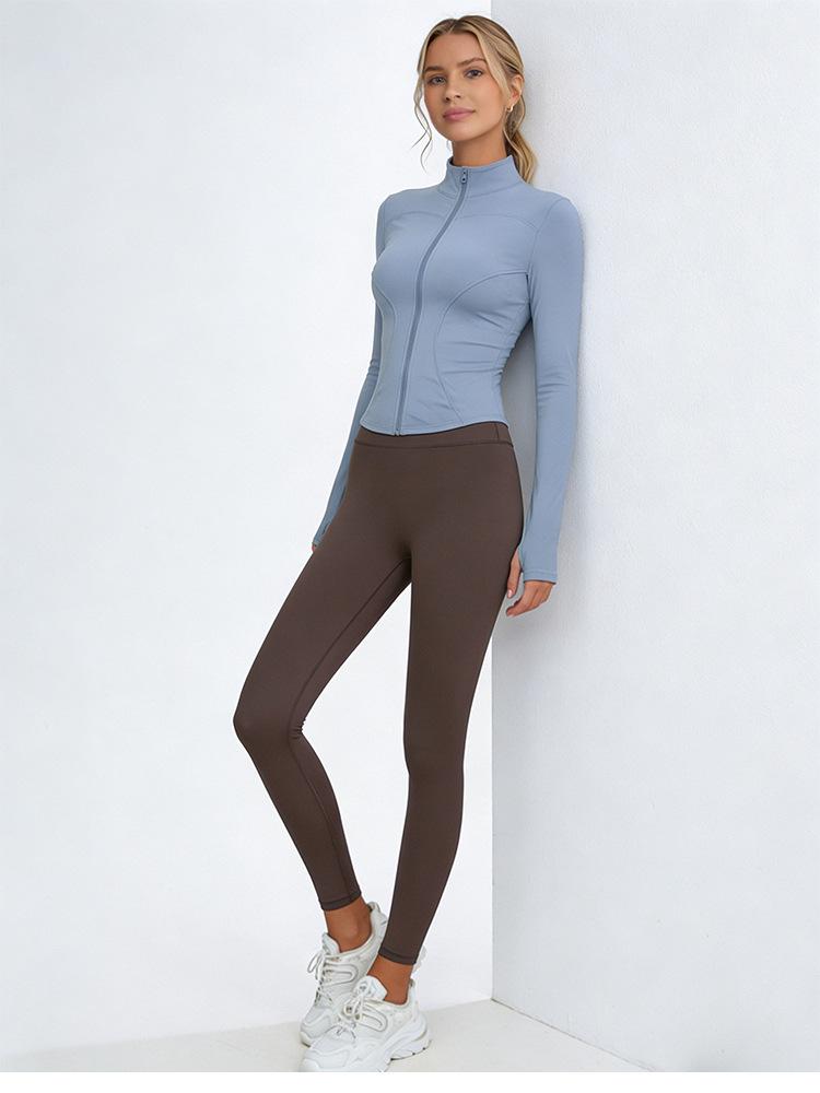 Women's Spring Yoga Jacket - Windproof Stand Collar, Slim Fit Zipper Cardigan for Running and Cycling.