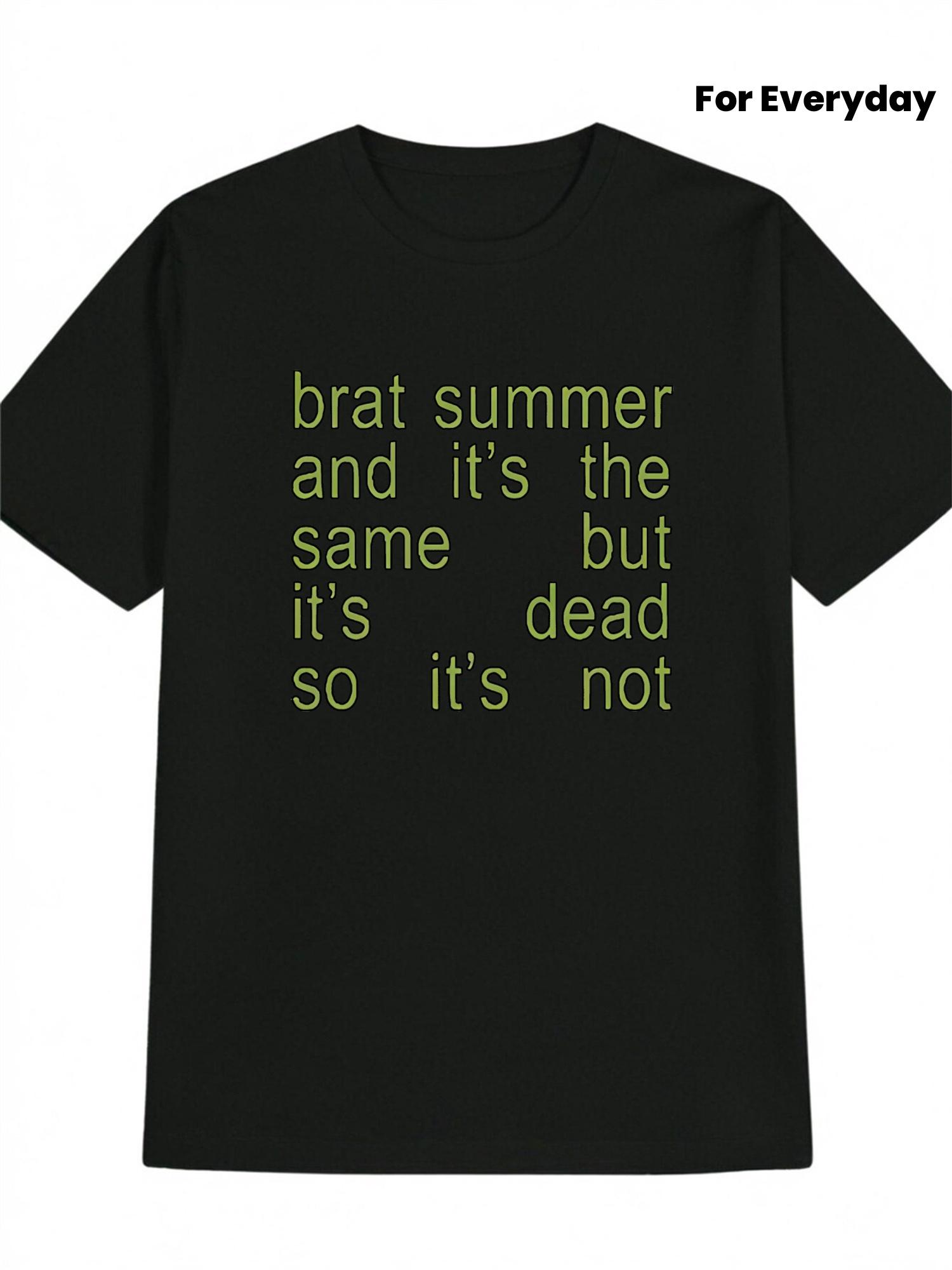 Casual Graphic T-shirt with  Brat Summer  Slogan Print - Black with Green Lettering XXXXL