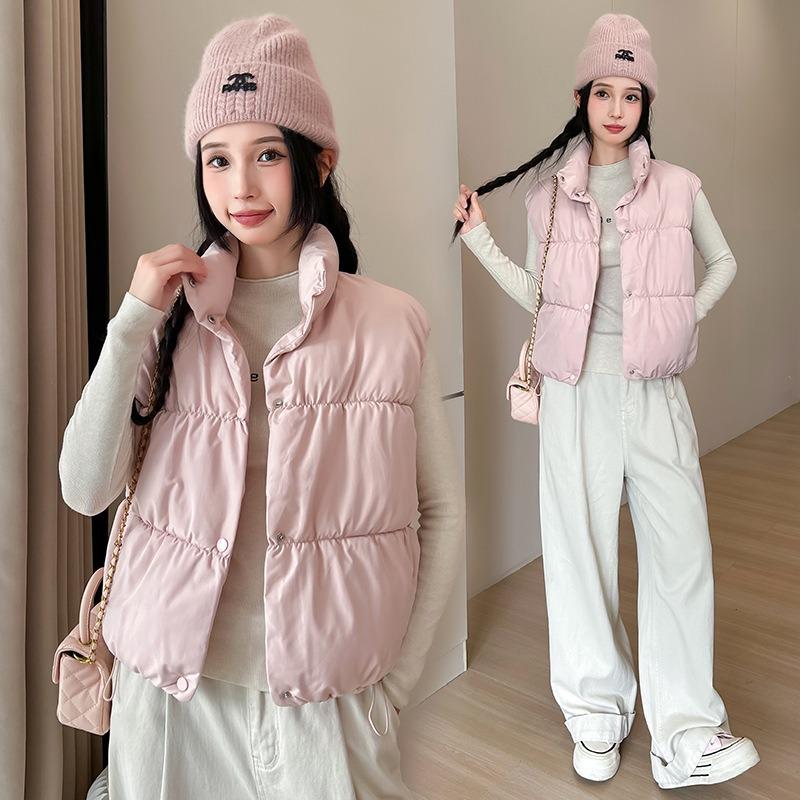 Solid Color Vest Women's Loose Autumn and Winter New Fashion Vest Down Cotton Stand-up Collar Student Vest Jacket