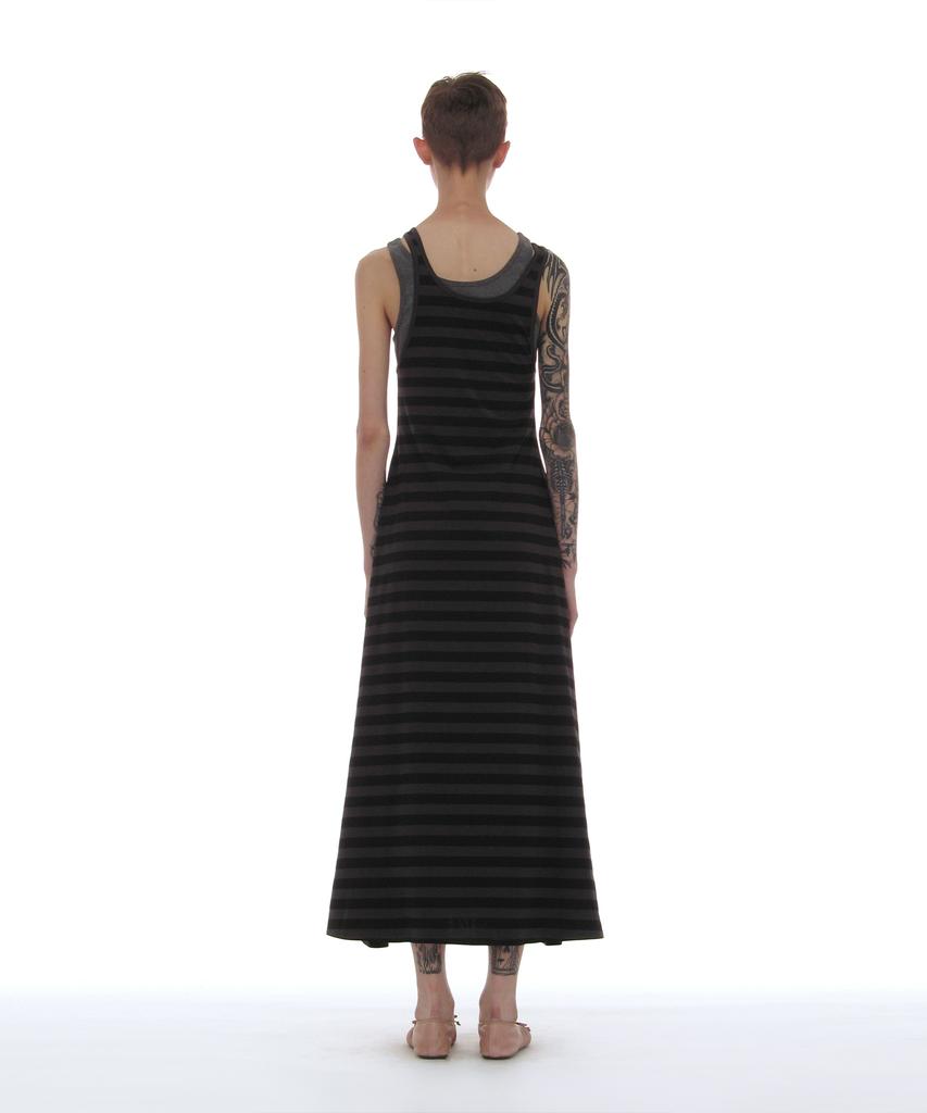 PARTIMENTO WOMEN Pwc Overlay Sleeveless Maxi Dress_Black Stripe