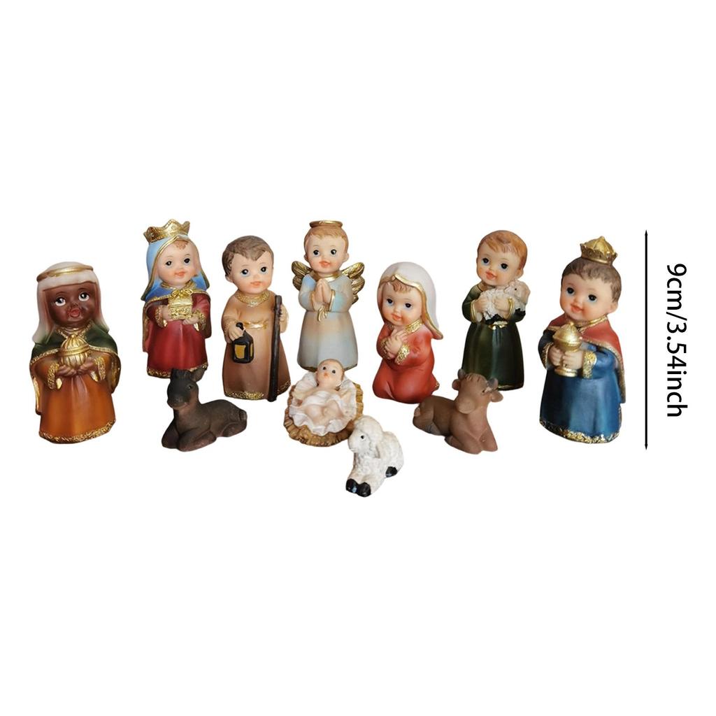 11pcs Nativity Scene Manger Figurines Set Accessories Crafts Resin Catholic Nativity Figurine Statue Figures for Tabletop