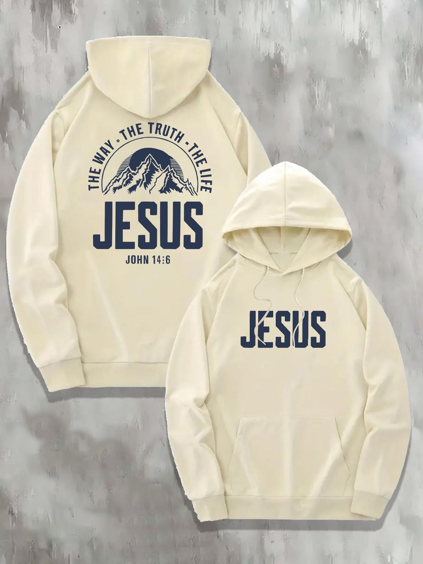 Herren Herbst Winter Hoodie Jesus Der Weg Die Wahrheit Das Leben Berg Grafik Kapuzenpullover Langarm Pullover Religiöse Streetwear S rot