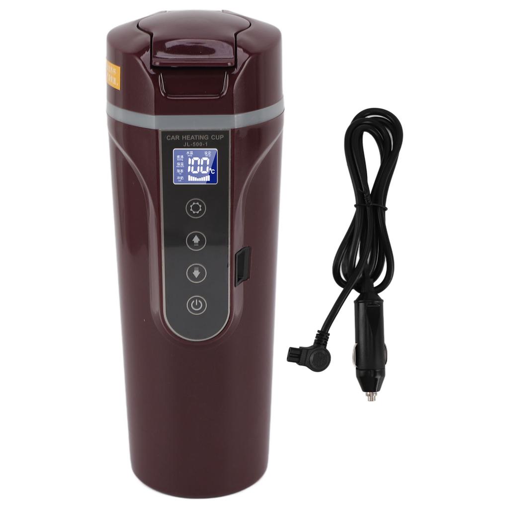 500ml Intelligent Screen Display Car Electric Kettle Car Electric Hot Water Mug Portable Car Heating Cup 12V 24V