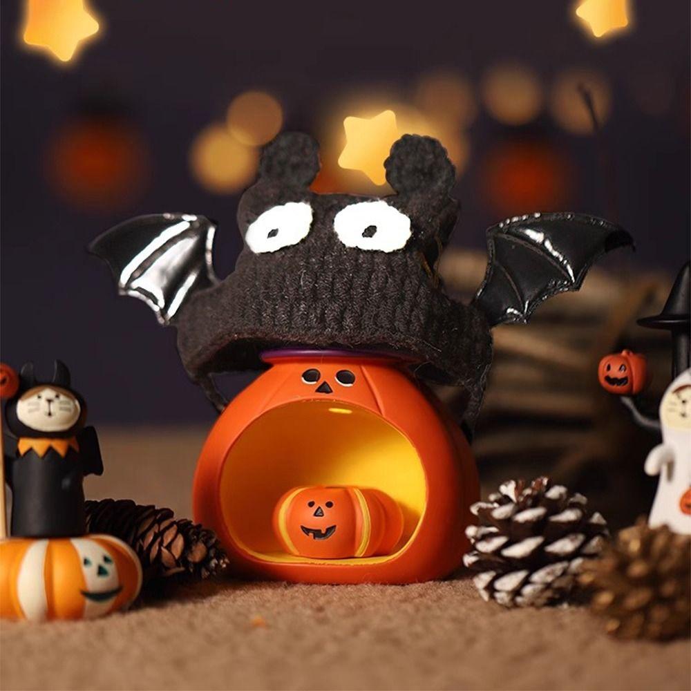 Cartoon Pet Halloween Costume Bat Wings Adjustable Halloween Cat Collar Hand-Woven Pumpkin Scarf Cat Bat Costume Halloween Decor
