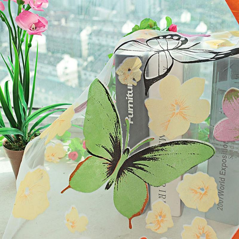1PC Tulle Curtain For Bedroom Kitchen Kids Room Decoration Louver Window Treatments Romantic Butterfly Pattern Sheer Drape