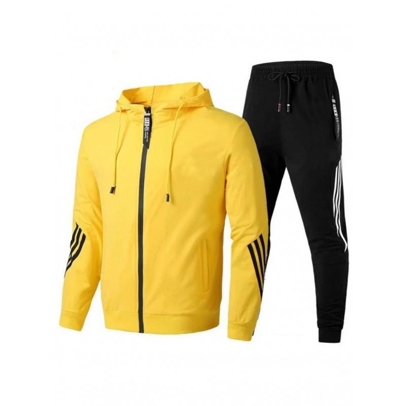 Mens Hooded Zip Sweatshirt Set Teens Casual Running Sports Outfit