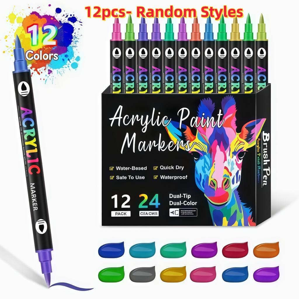 6/12-Pack Dual-Tip Acrylic Markers (With Soft Brush Tip) — Acrylic Paint Pens, Ideal For Calendars, Planners, And Card Making