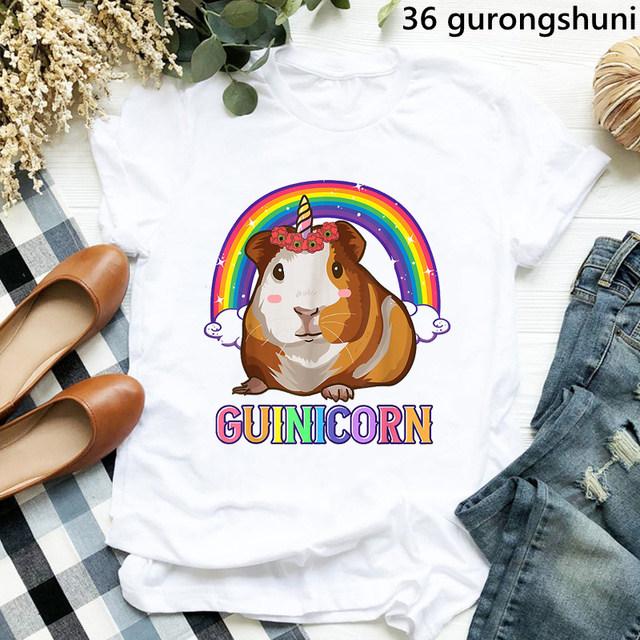 Cute Watercolor Guinea Pig Trendy Cotton Printed Mens And Womens Fashion Round Neck Tshirt Summer New Personalized Tshirt
