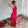 Elegante Vestido de Satén Europeo Verano 2025 de Un Hombro con Abertura para Mujer