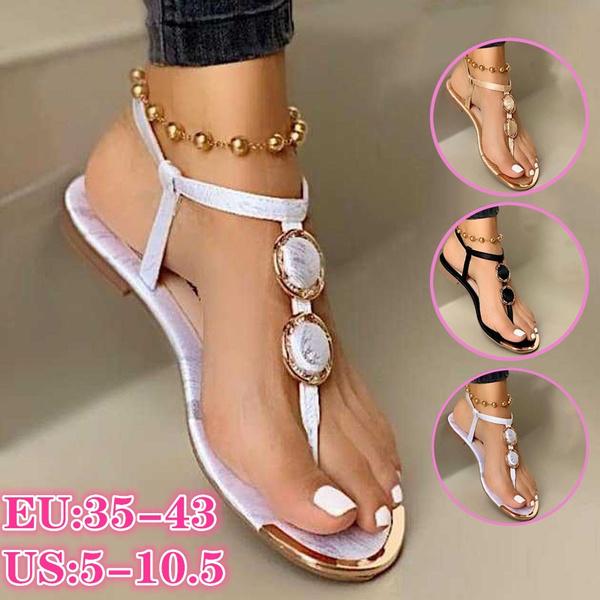 New Women Summer Plus Size  Beaded Sandals Ladies Flats Beach Shoes Flip Flops Thong Gladiator Bohemia Sandalias
