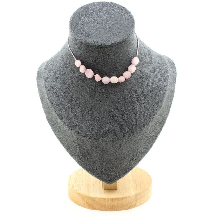 Pierres et Minéraux. Collier 10 perles Kunzite du Brésil. Chaine en acier inoxydable Collier femmes, hommes. Taille personnalisable.