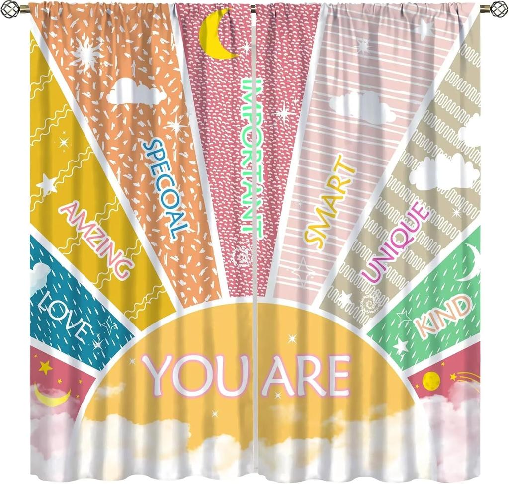 Abc Alphabet Curtains, Cartoon Toddler Colourful Animals Numbers Colours Classroom Learning Windows Treatments Drapes For Kids