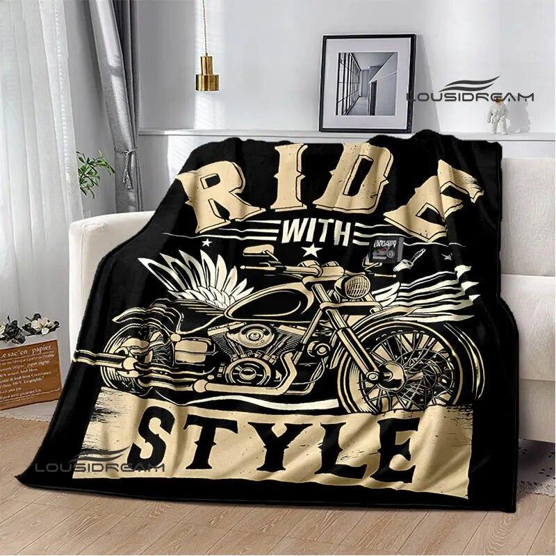 Motorcycle Retro Printing Blanket Flange Warm Blanket Soft and Comfortable Blanket Picnic Blanket Bed Linings Birthday Gift