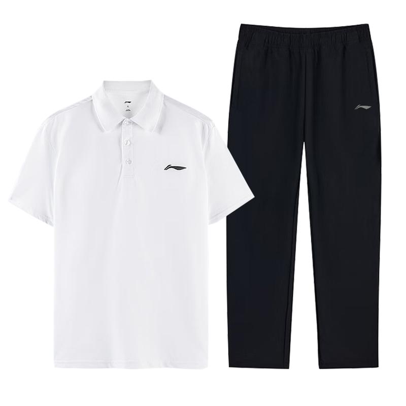 

Li-Ning Loose Fit Pullover Short Sleeve Polo Shirt Mid Waist Thin Elastic Long Pants Casual Sports Set Unisex Sets APLU799-1+AYKT653-1 M