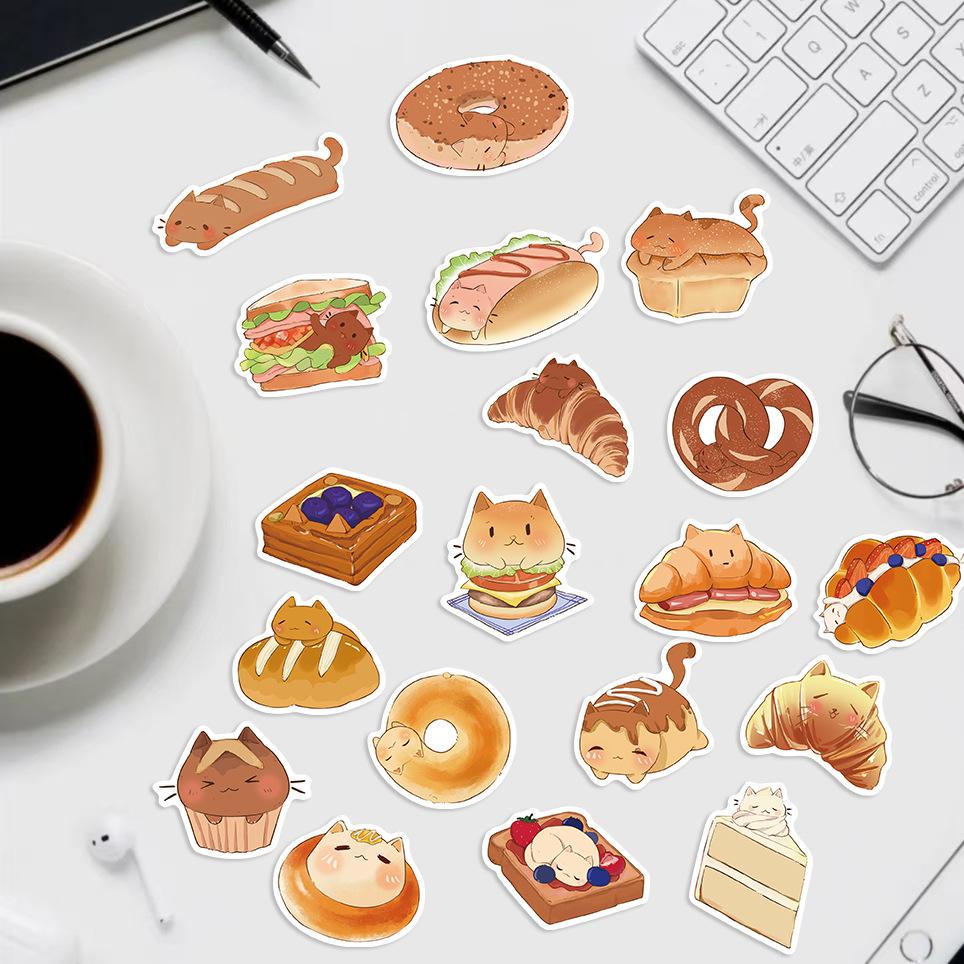 50pcs Bread Cats Dessert Cartoon Graffiti Stickers Phone Guitar Laptop Notebook Suitcase Water Bottles Waterproof Sticker Decals