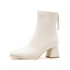 White short boots women's high heels 2025 autumn and winter new velvet square head thin boots medium thick heel short Martin boots
