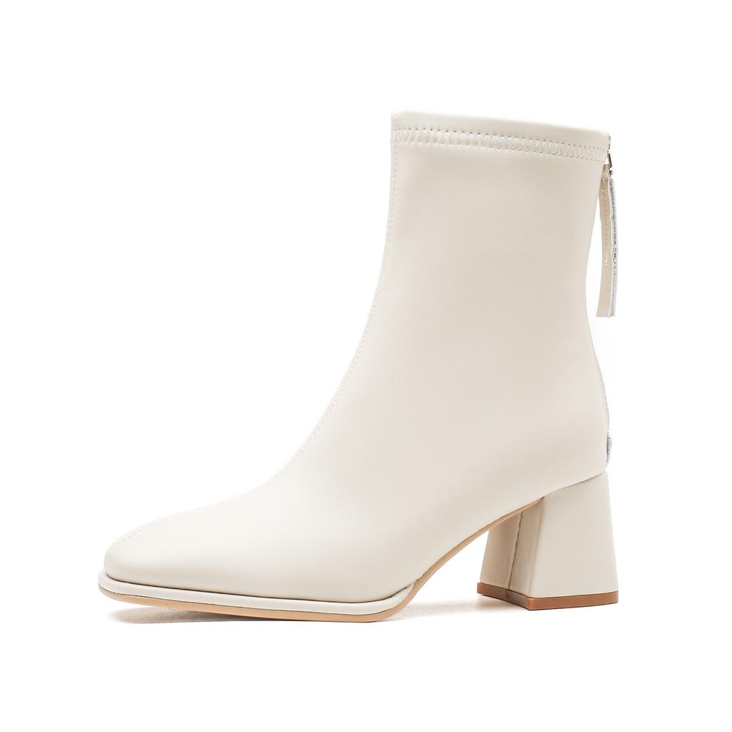 White short boots women's high heels 2025 autumn and winter new velvet square head thin boots medium thick heel short Martin boots