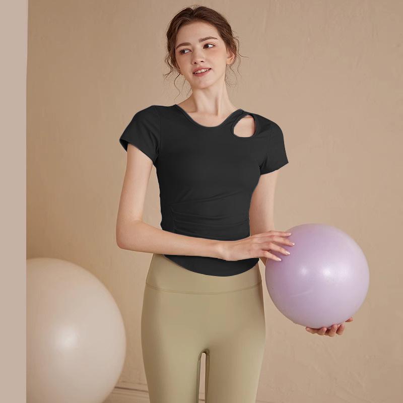 Yoga clothes slim and thin breathable thin sports fitness clothes running short-sleeved Pilates tops women's summer thin