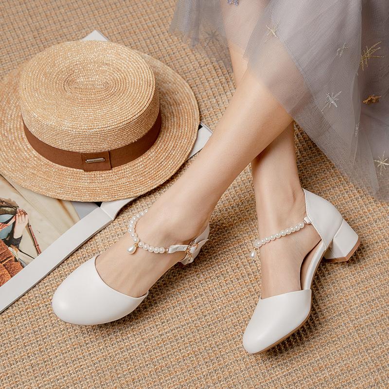 Lolita Girls Sandals Sweet String Bead Women High Heel Shoes Princess Cosplay Party Shoes Fashion Summer Ladies Pumps Size 30-43