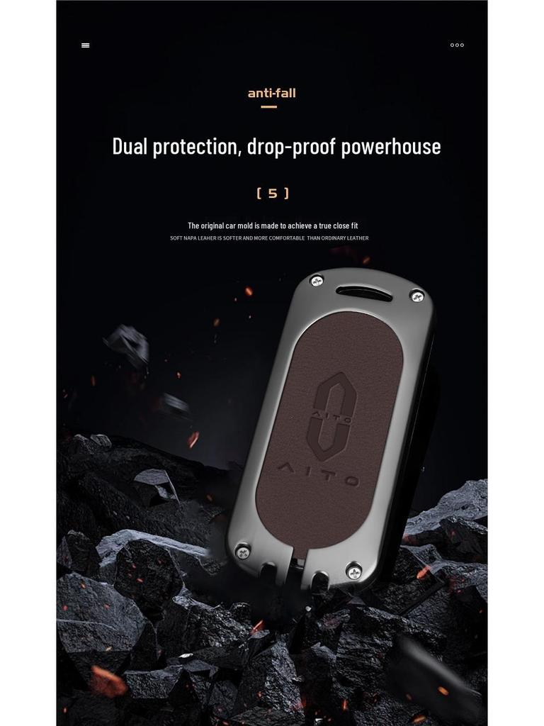 Huawei AITO M5/M7 2023 Leather Key Case: Advanced Metal Protective Shell with Buckle for Men and Women