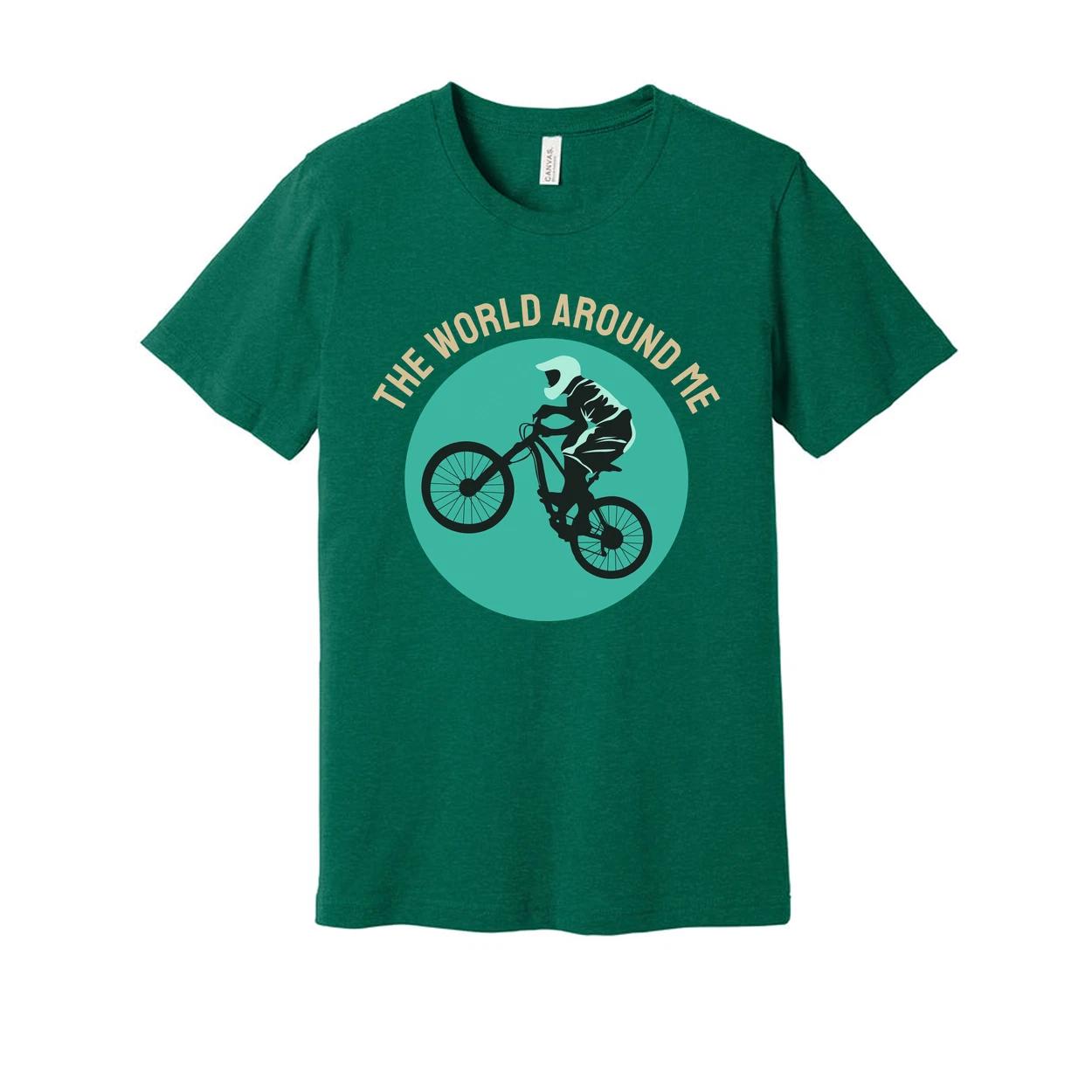 

Unisex Cycling Graphic T Shirt With Rider Silhouette Inside Teal Circle Design A L