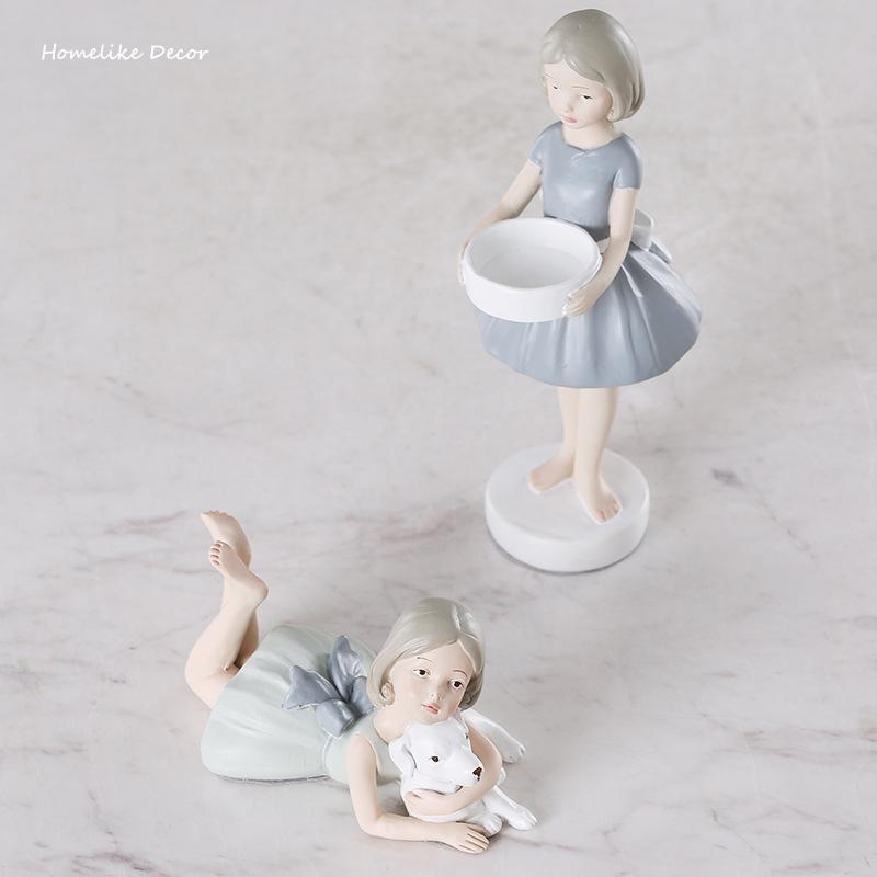 1 buc Ornament Modern Drăguț Fetiță Rășină Fetiță cu Cățeluș Miniatură Statuetă Decorativă pentru Casă Cadou de Crăciun Figurine