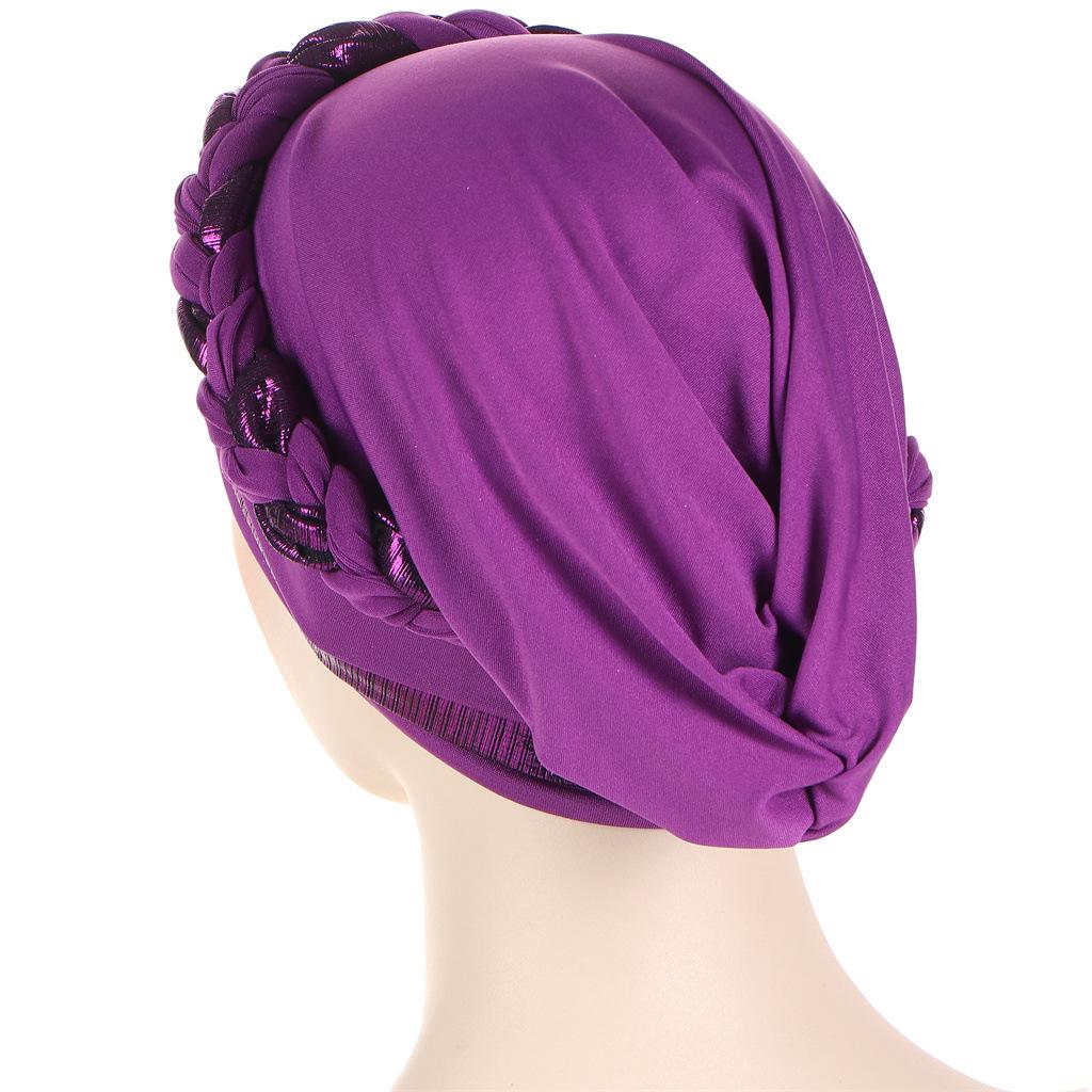 New Multicolor Short Braid Colorblock Muslim Hijab Cap – Fashionable European & American Pullover Hat