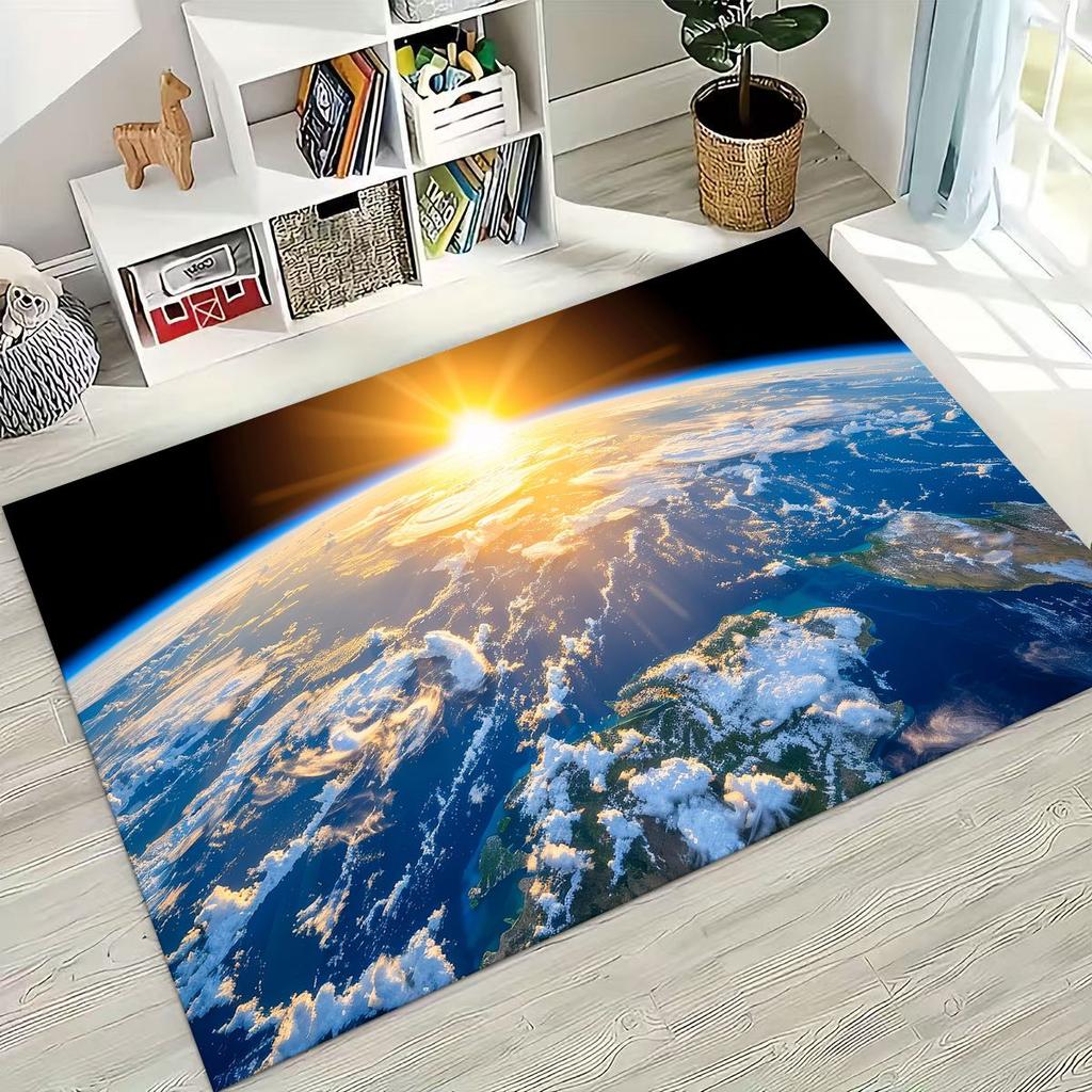 Dreamy Galaxy Universe Space Stars Black Hole Earth Rug for Bedroom Living Room Sofa Home Doormat Decor,Kid Non-slip Floor Mat