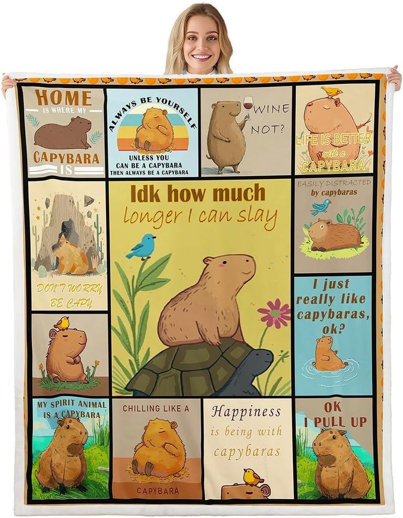 Cartoon Capybara Throw Blanket TwinCapybara BlanketCapybara Animals Lovers Fleece Blanket Kawaii Animals Sherpa Blanket