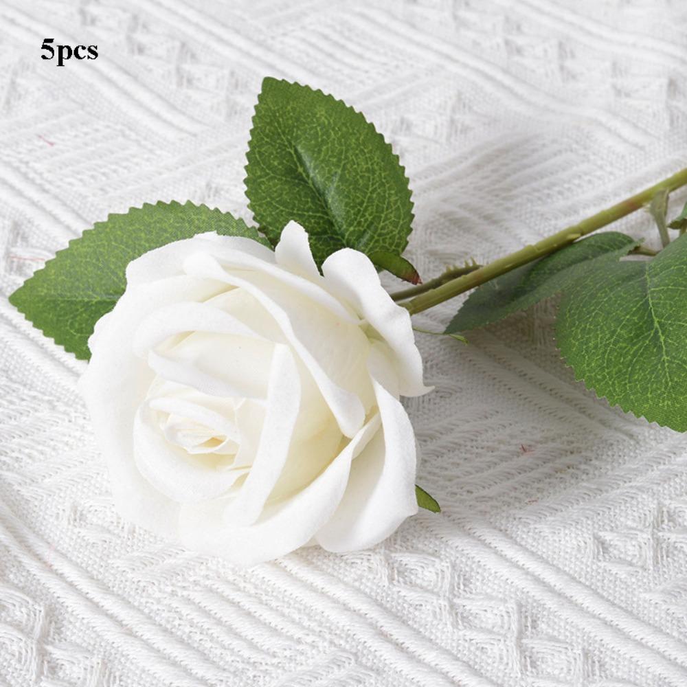 

5pcs New 10 Colors Simulated Rose Flannel Version Festival Supplies Vintage Rose Home Decor Bouquet DIY Party Decoration белый
