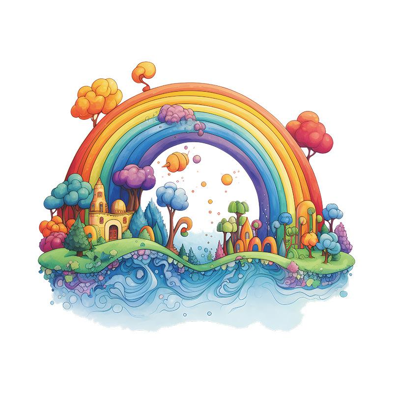 Cartoon Dream Rainbow Castle Children's Bathroom Toilet Home Decoration Wall Sticker Luminous Sticker Self-adhesive
