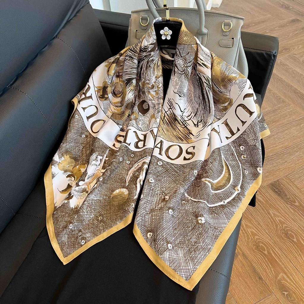 91Cm square scarf silk scarf women's new literary and fashion scarf accessories autumn and winter retro versatile shawl