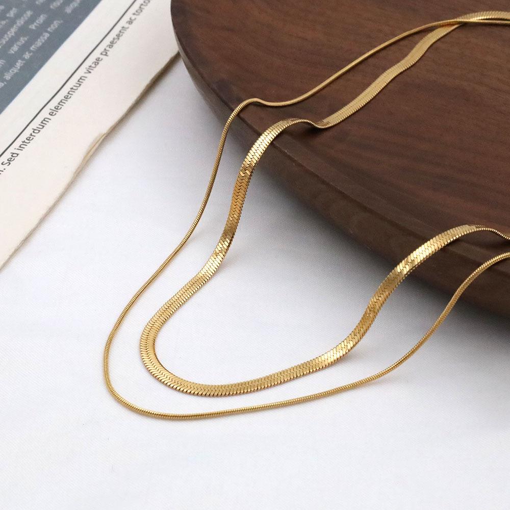 Simple Hip-Hop Neutral Style Men And Women With The Same Metal Double-Layer Chain Stacked With Titanium Steel 18K Necklace Collarbone Chain