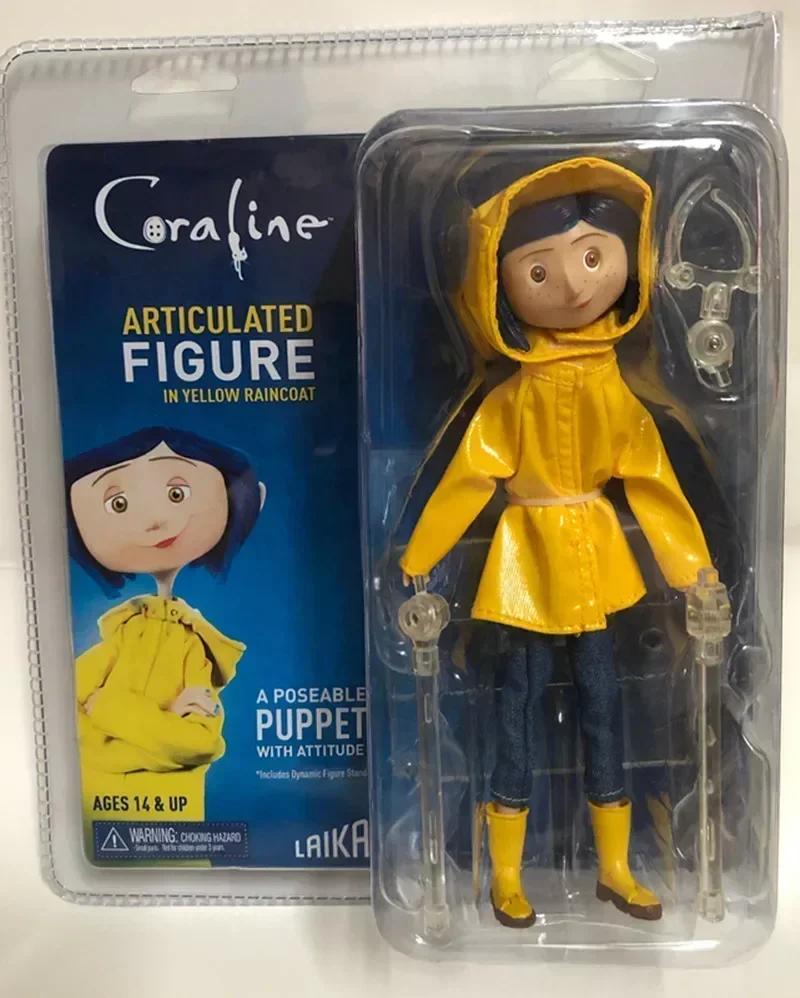 IN stock NEW NECA Coraline in Striped Shirt / Yellow Raincoat 7" ABS/PVC Action Figure Toy Doll