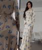 2025 Summer Women's European Floral Print Waist-Cinching Flare Sleeve Maxi Dress
